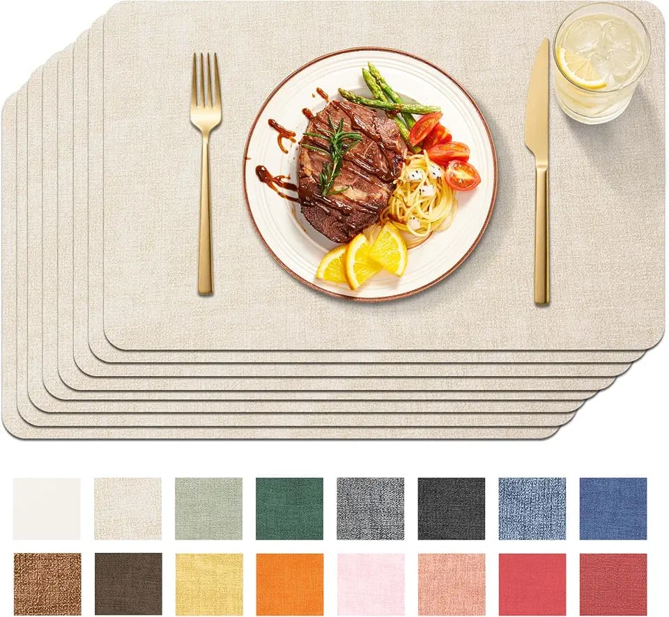 Maxpearl Faux Leather Placemats Set of 8, Easy to Clean, Beige