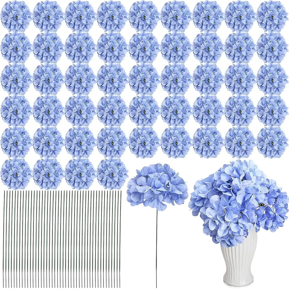 Sky Blue Hydrangea Artificial Flowers Silk Hydrangeas Bulk 104 PCS