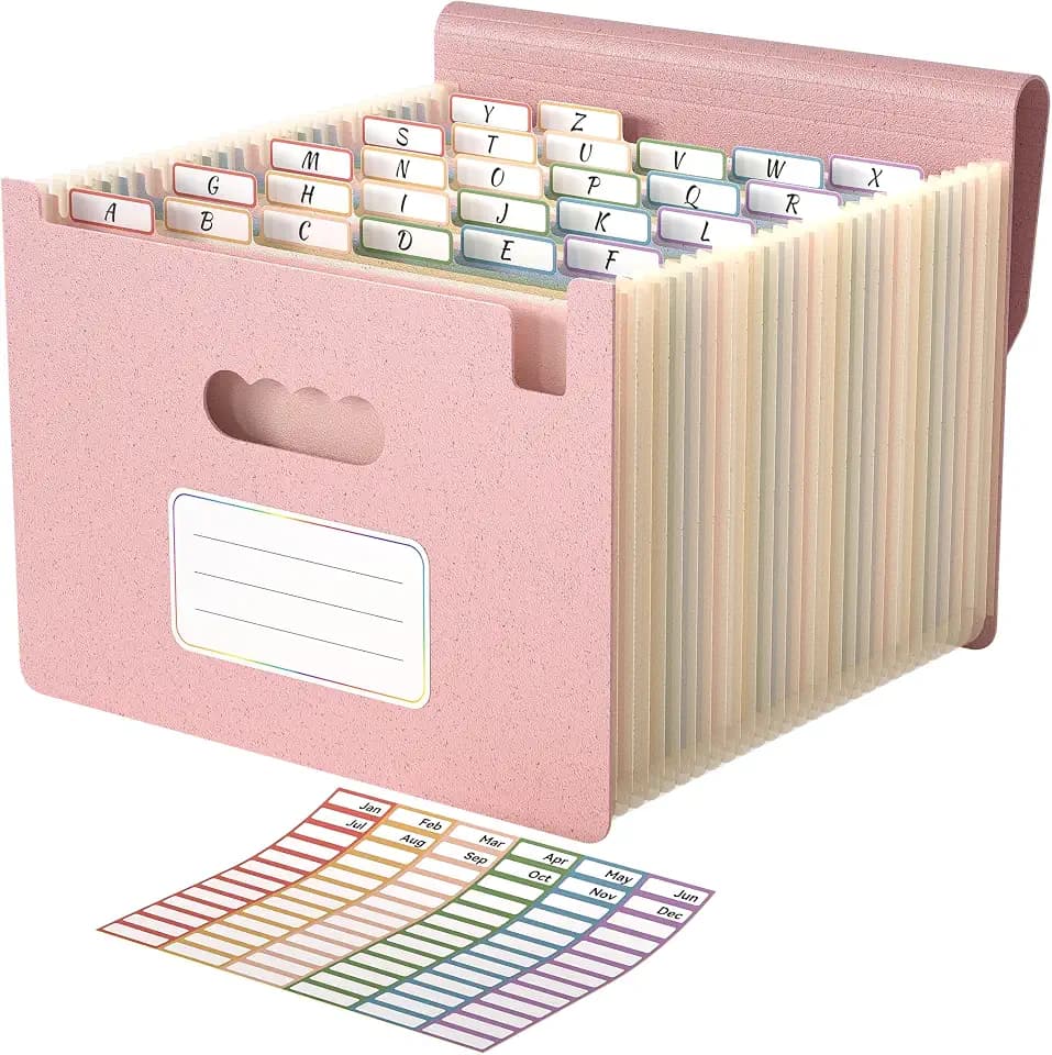 ABC life 26 Pockets Accordion File Organizer, Blush Pink