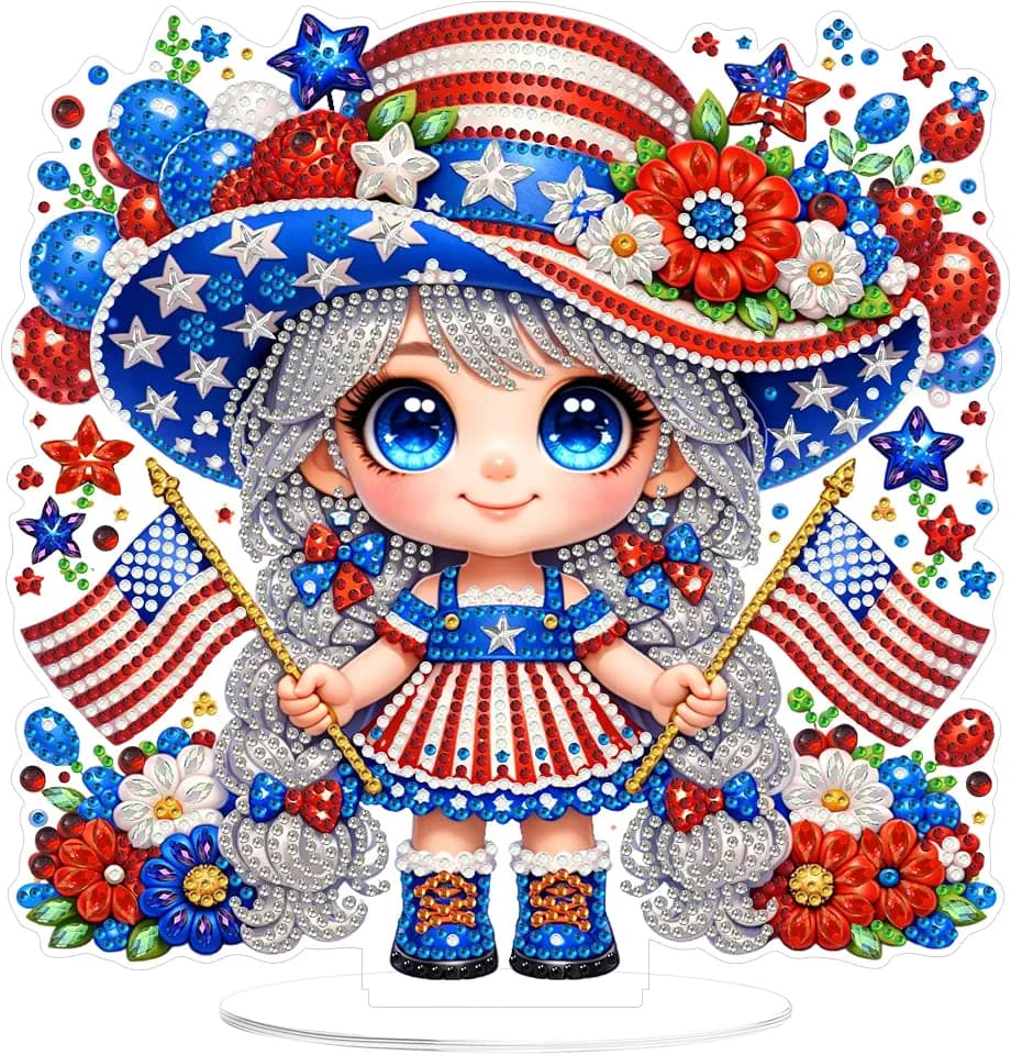 Eiflow Desktop Diamond Art Kit for Adults Patriotic, DIY Tabletop Diamond Art Painting with Stand, Acrylic Stand Up Gem Painting Board Kit (4th of July)