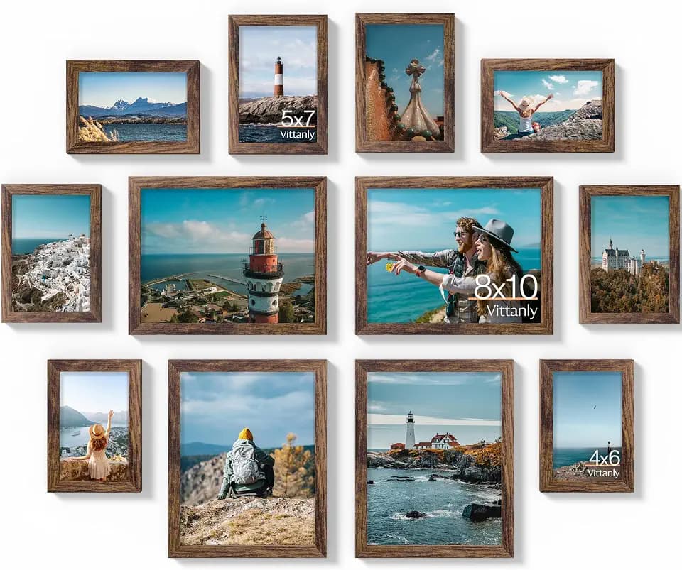 Vittanly 12 Pack Picture Frames Collage Wall Decor, Brown