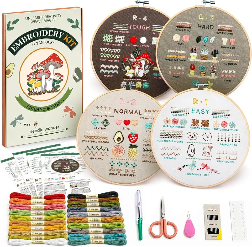CYANFOUR Embroidery Kit for Beginners with Step-By-Step Guidance & Videos
