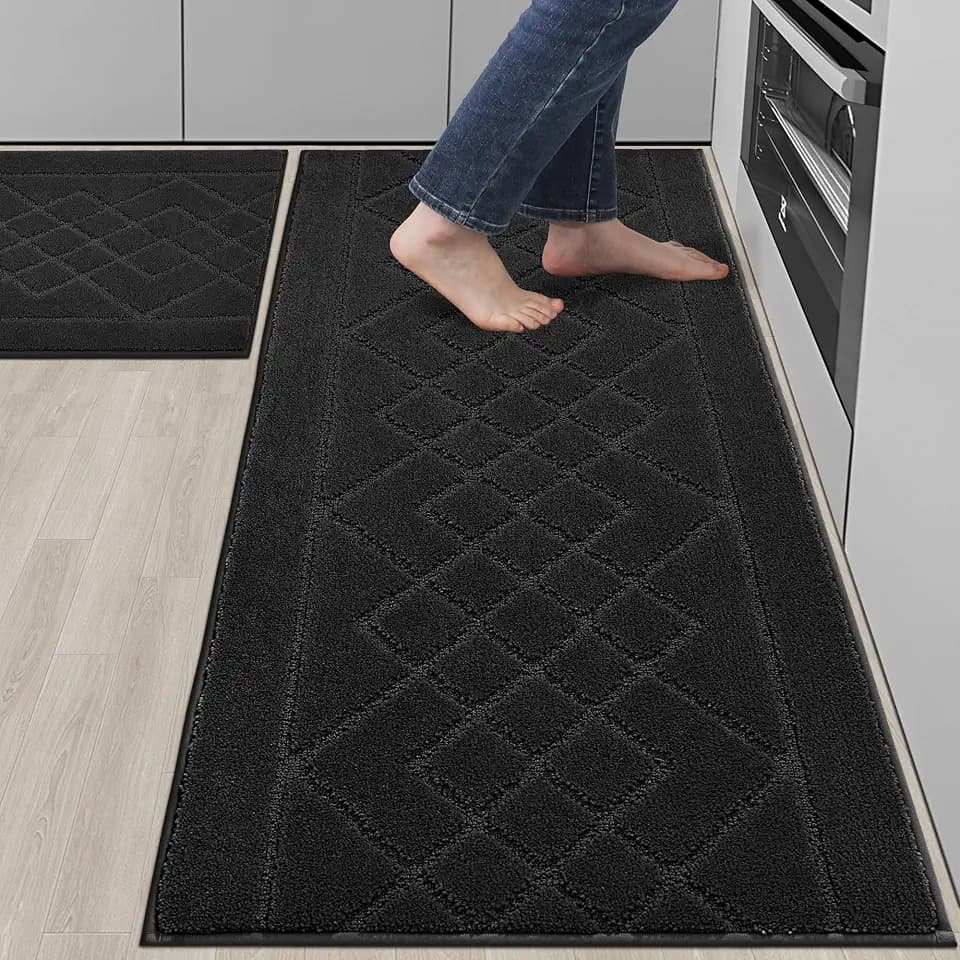 BEQHAUSE Kitchen Rugs Set of 2 Non Slip Runner, 24"x36"+24"x60", Black