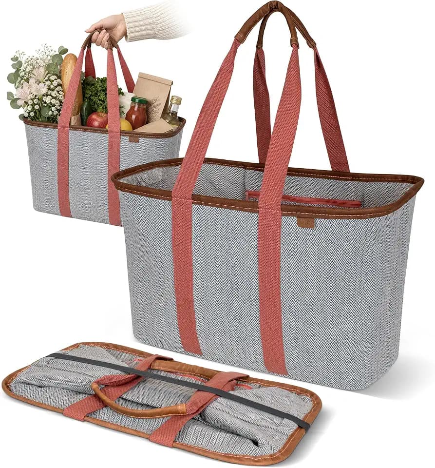 CleverMade Collapsible Tote LUXE, 30L Structured Tote Bag with Handles