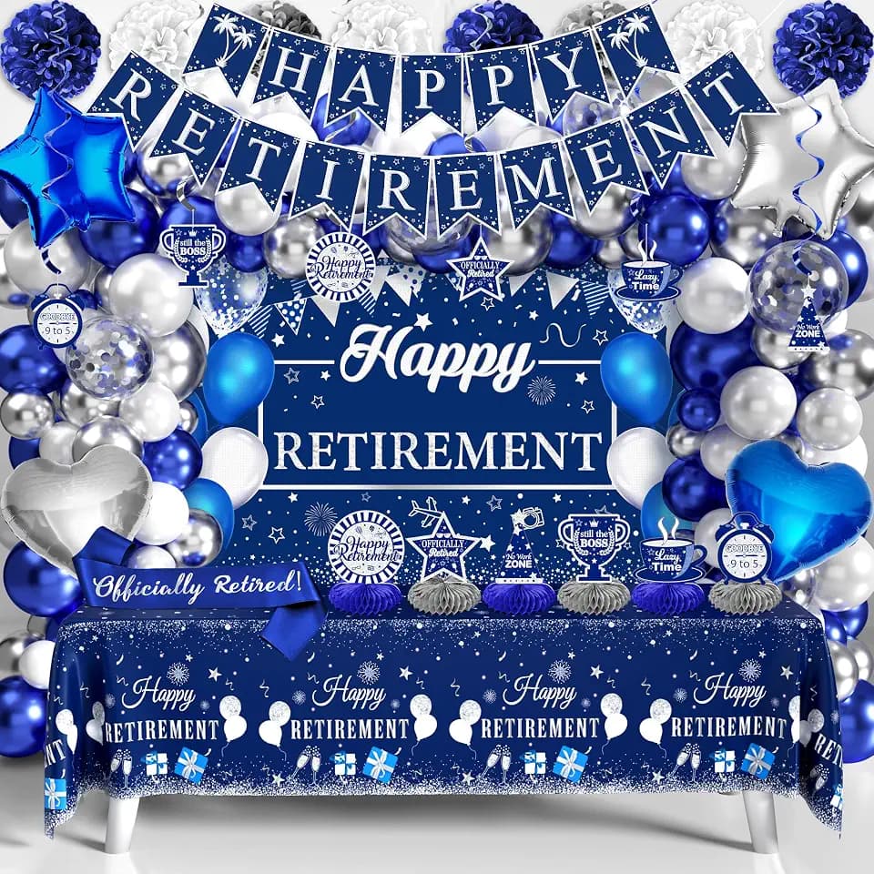 Retirement Party Decorations for Men, 109Pcs Blue Silver Happy Retirement