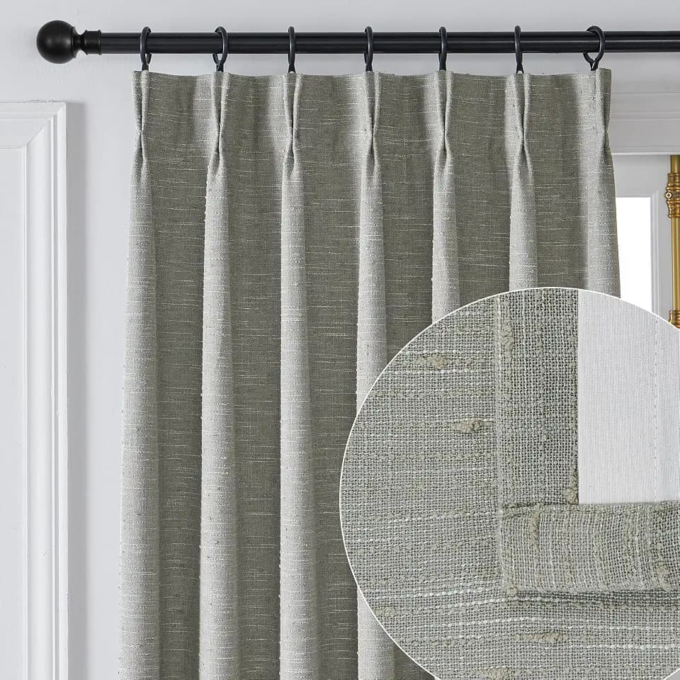 Pinch Pleated Back Tab Gray Linen Sheer with Liner for Bedroom,Blackout 95 Inches Long Curtain for Living Room,2 Panes,40" W x 95" L,Grey