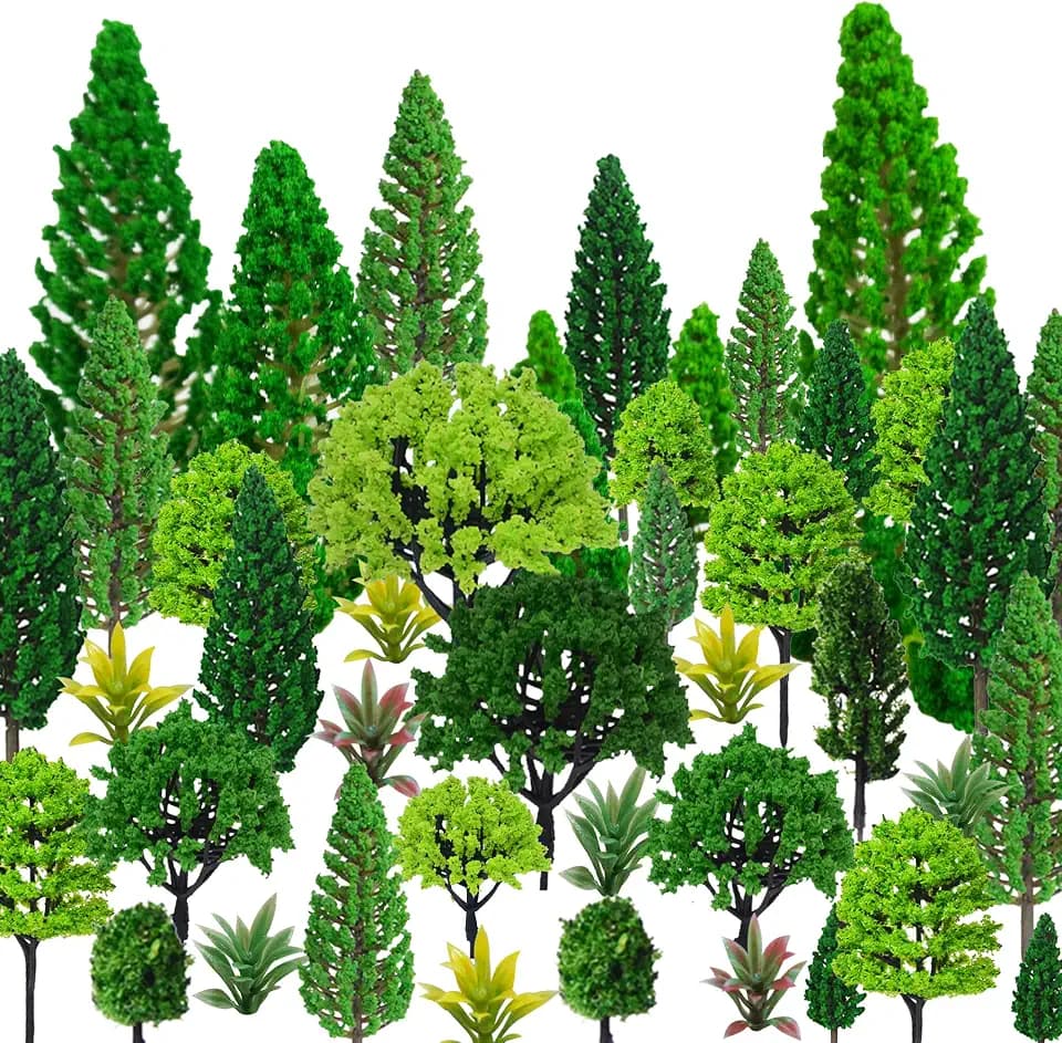 MOMOONNON 40Pcs Mixed Model Trees Diorama Green Model Trees for Handcrafts