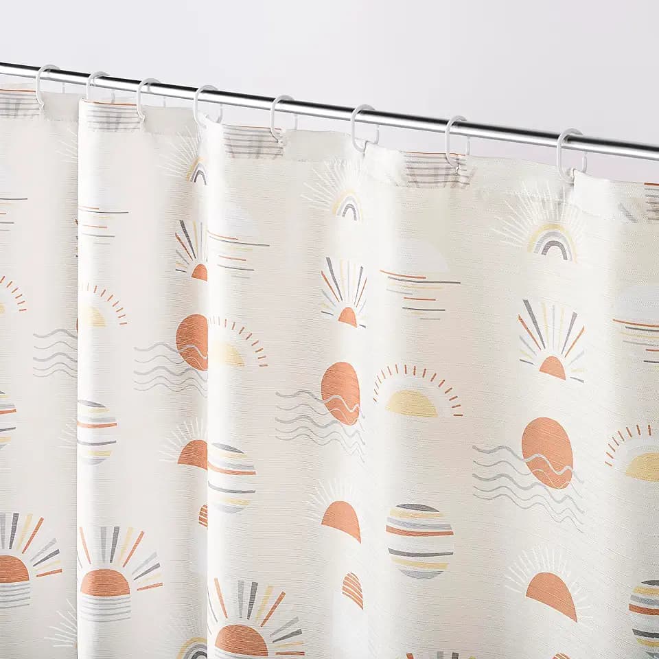 No. 918 Daybreak Boho Print Shower Curtain Set with 12 Shower Curtain Rings and Mini Tote, 70" x 72", Coral