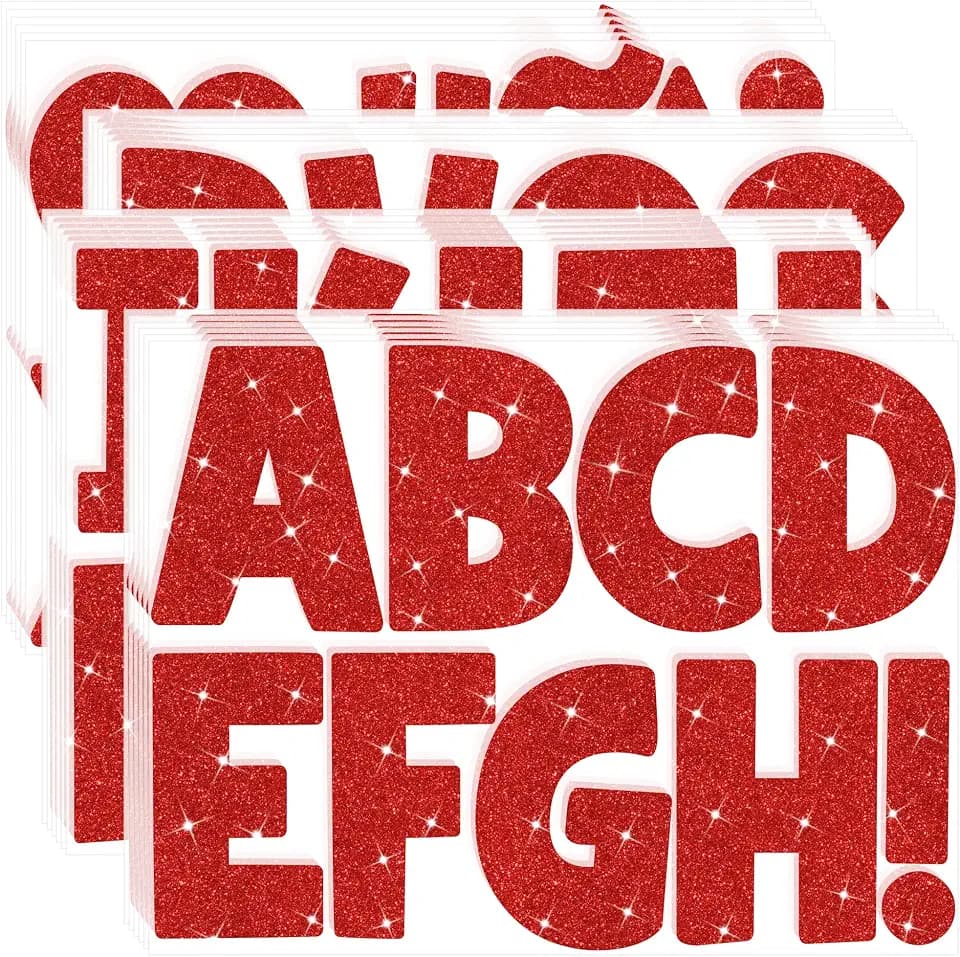 216 Pcs Glitter Large Letter Stickers 4 Inch, Bulletin Board Letters (Red)
