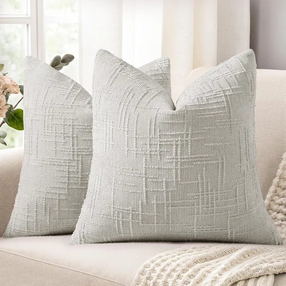 decorUhome Textured Chenille Throw Pillow Covers 20x20 Set of 2 Light Grey