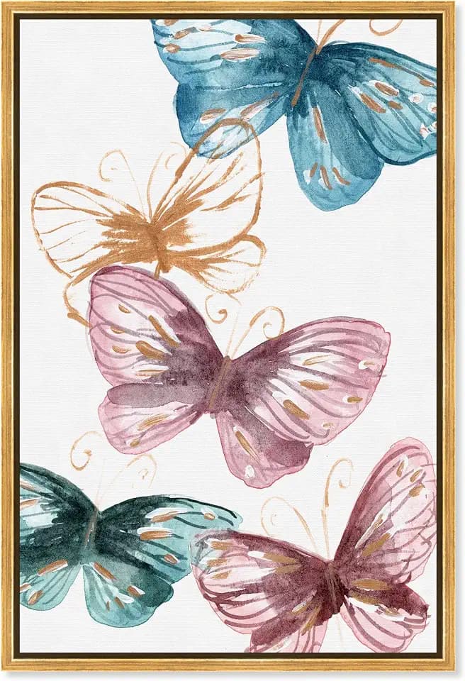 The Oliver Gal Artist Co. Animals Wall Art Framed Canvas Prints Insects Blooming Butterflies Home Décor, 10" x 15", Gold Floater