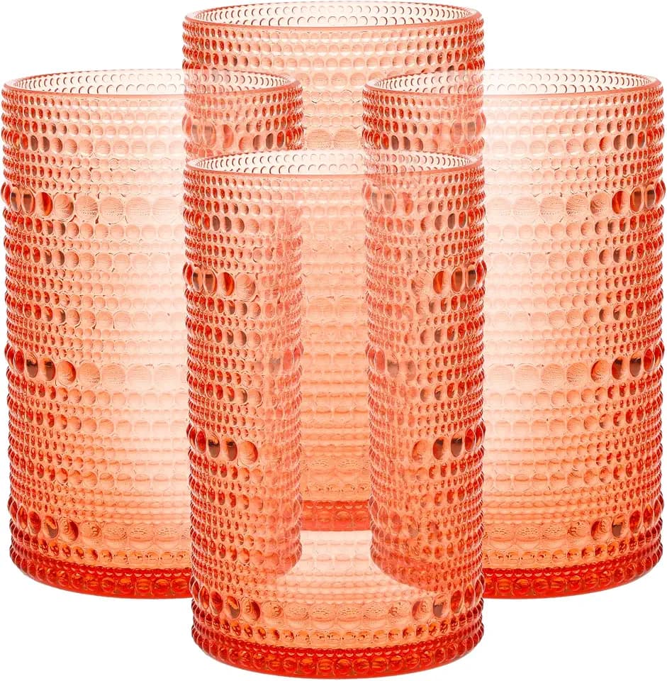 Fortessa Orbetto Outdoor Iced Beverage Cocktail Glass 4 Pack, 13 ounce, Coral Blush