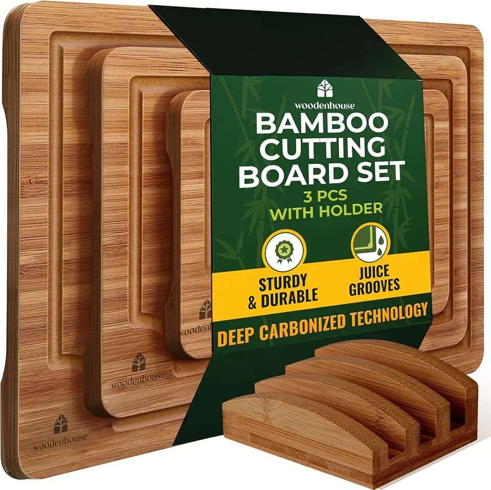 Wood Cutting Board Set of 3, Bamboo Chopping Boards for Kitchen, Non Toxic