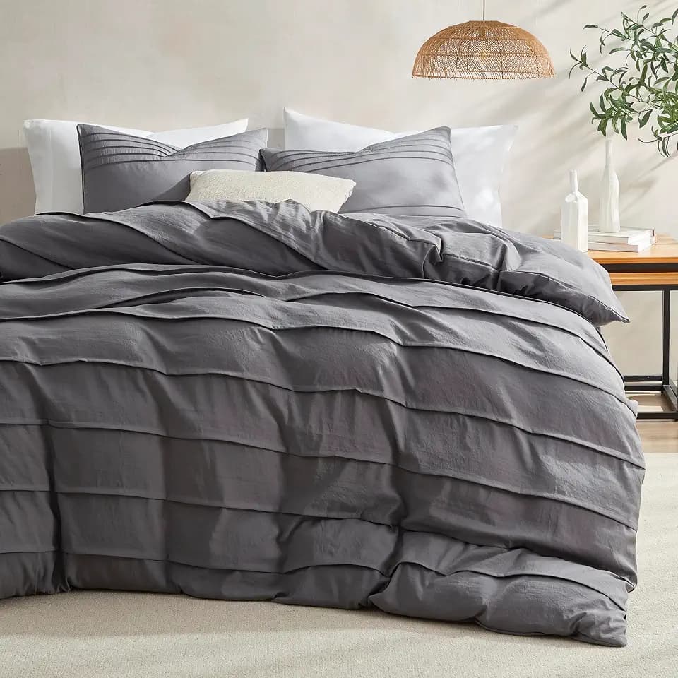 Oli Anderson 3PCS Pleated Duvet Cover Set, Grey, King
