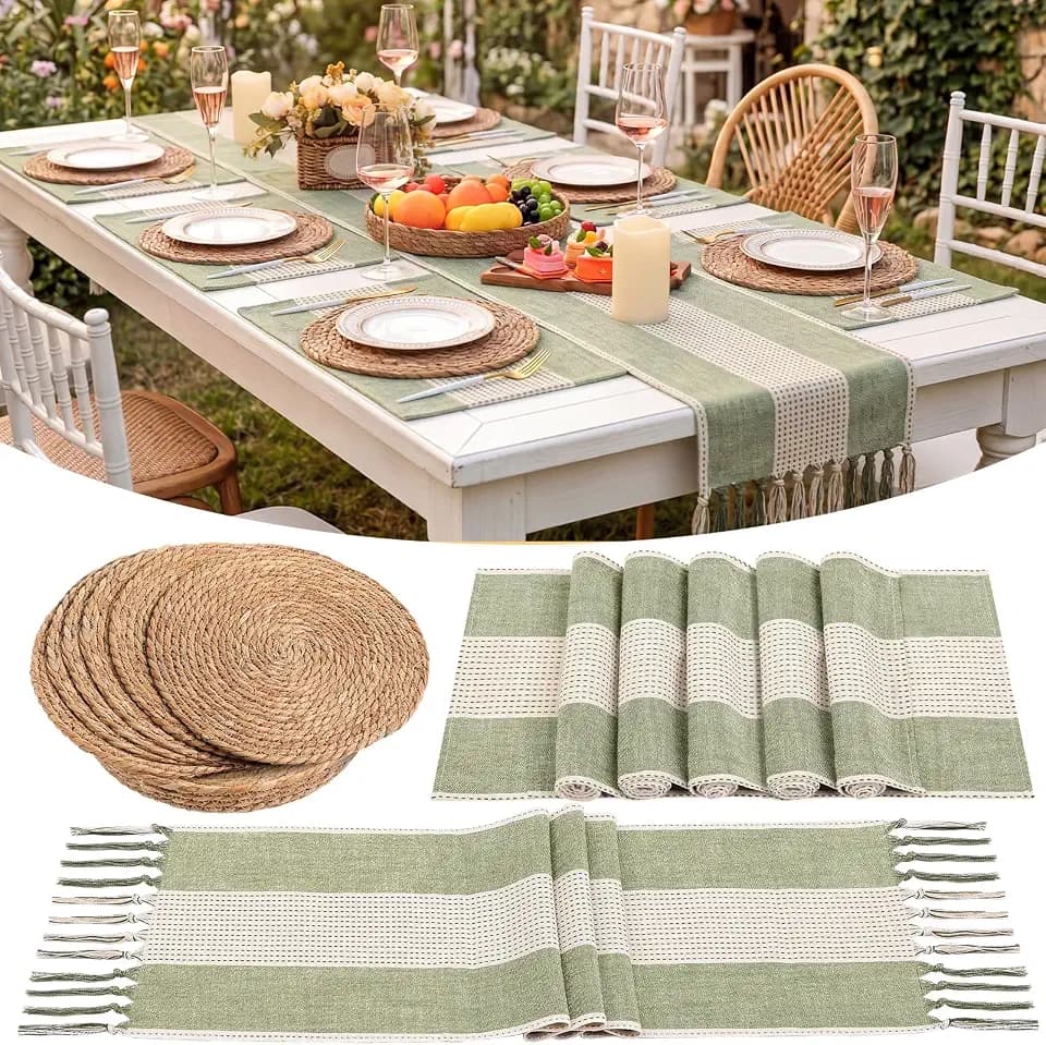 6 Sets Sage Green Table Runner and Placemats Set