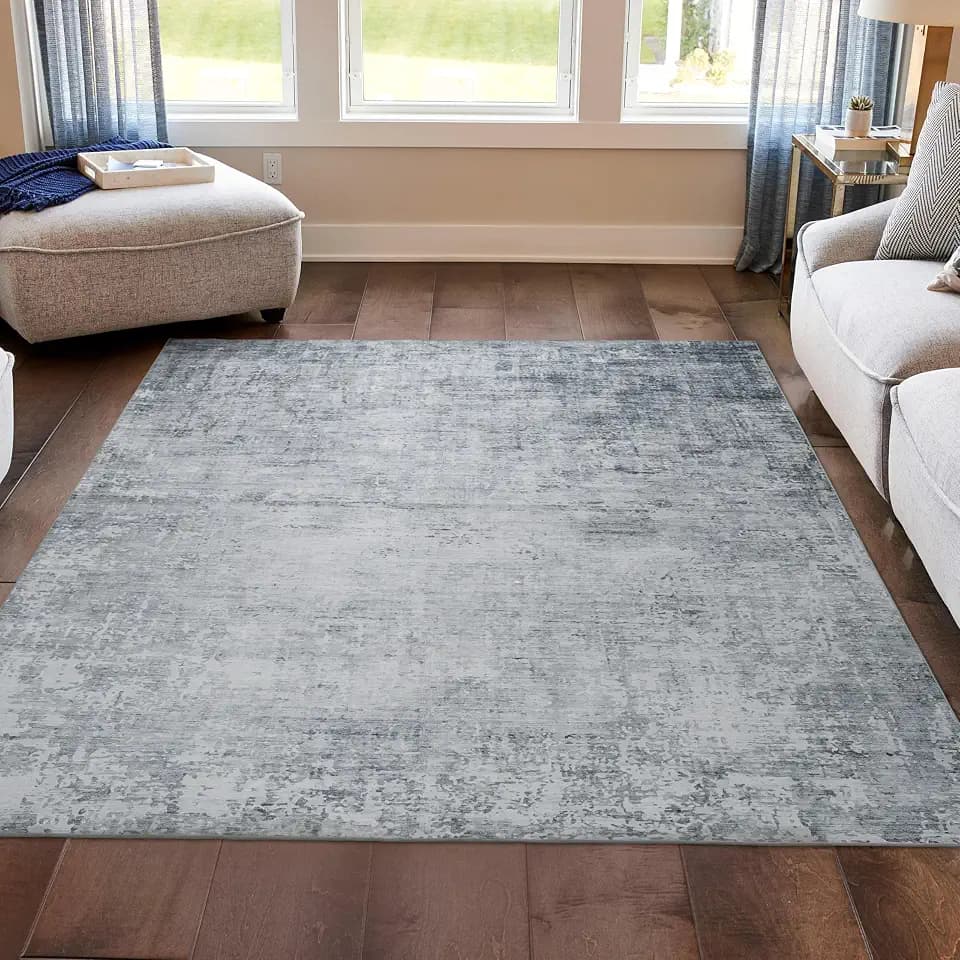 Blue Hazen Abstract Imagine Printed Chenille 5'3" x 7'5" Non Skid & Machine Washable Area Rug