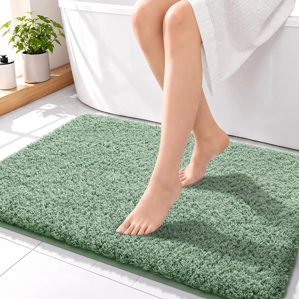 Yimobra Light Green Bathroom Rugs Non Slip Washable 36x24, Plush Bath Mat
