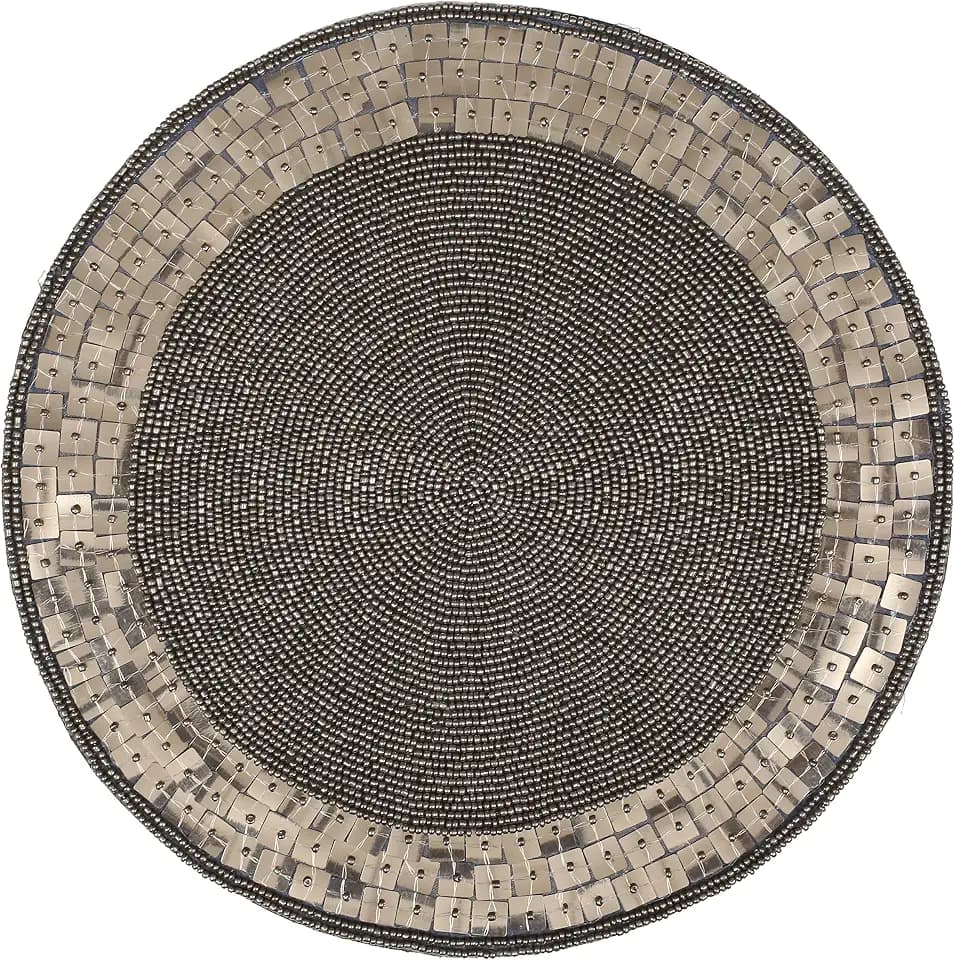 Antique Grey 13" Round Beaded Charger & Circle Border - Holiday & Christmas Placemats
