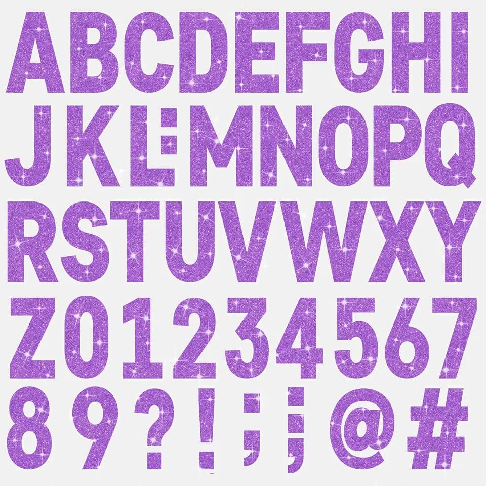 24Sheets Large Purple Letter Stickers 4Inch Glitter Alphabet Number Sticker