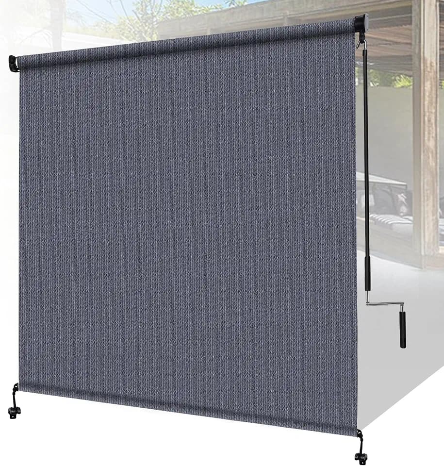 Shade&Beyond Outdoor Roller Shades with Splicing Design, 8' W x 8' H Cordless Patio Roll Up Blinds, Exterior Shade Cloth Roll for Porch, Gazebo, Pergola, Balcony, Blue Gray
