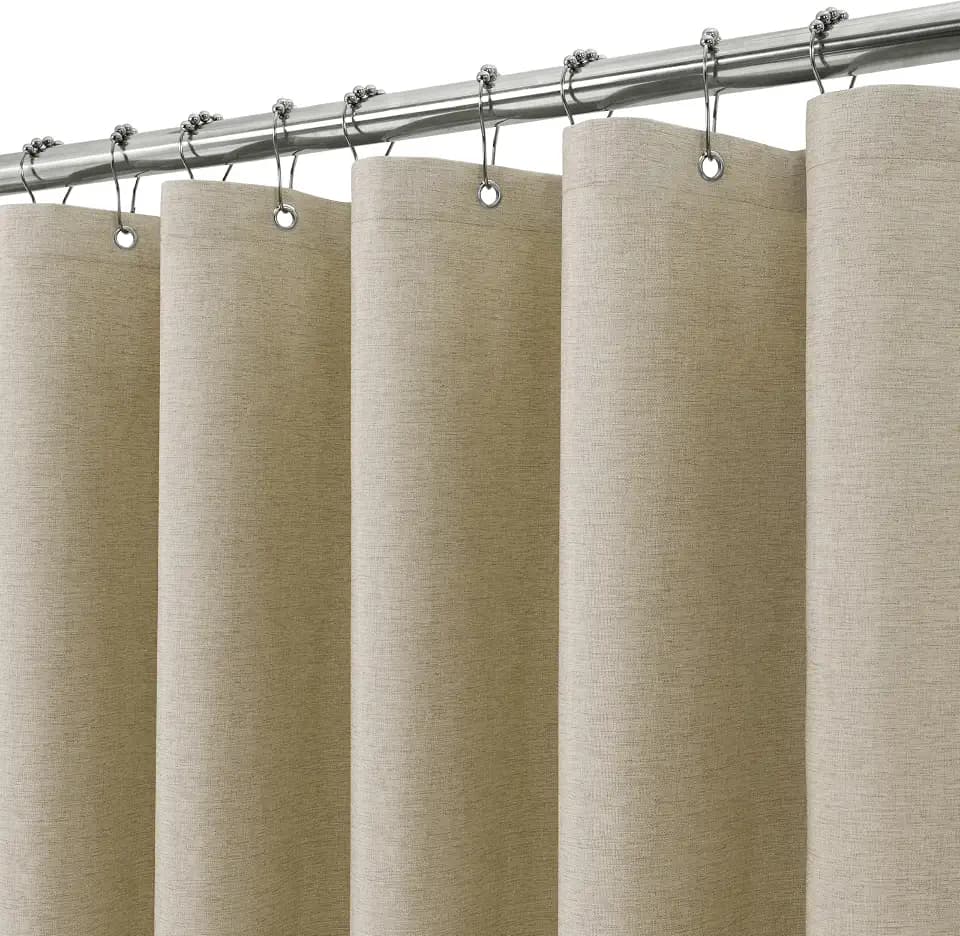 VANZAVANZU Shower Curtain with Metal Hooks Linen Fabric Shower Curtain Heavy Duty Bath Curtain for Bathroom and Bathtubs, Hotel Quality, Weighted Hem, Waterproof, 72 x 72 Inches (Light Taupe)