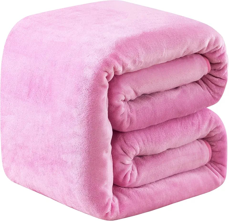 Fleece Queen Size Summer Blanket All Season 350GSM Lightweight Throw for The Bed Extra Soft Brush Fabric Winter Warm Sofa Blanket 90" x 90"(Pink Queen)
