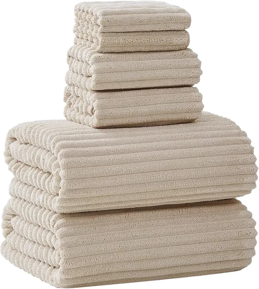 6 Piece Bath Towel Set, 40"x80" Oversized Bath Sheets, Beige