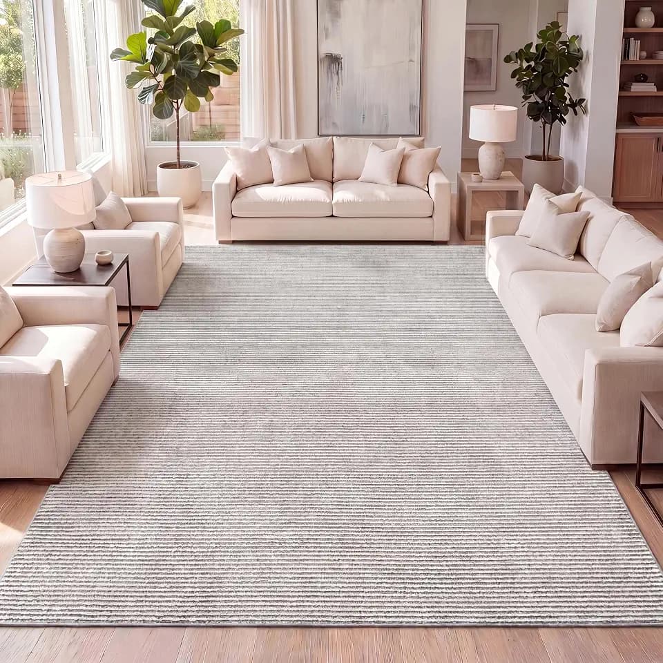 JONATHAN Y Cole Pinstripe High-Low Dark Silver/White Indoor Area Rug, 8x10, Modern, Minimalist, Easy-Cleaning for Living Room, Bedroom, Kitchen, Pet Friendly, Non-Shedding (CAR101E-8)