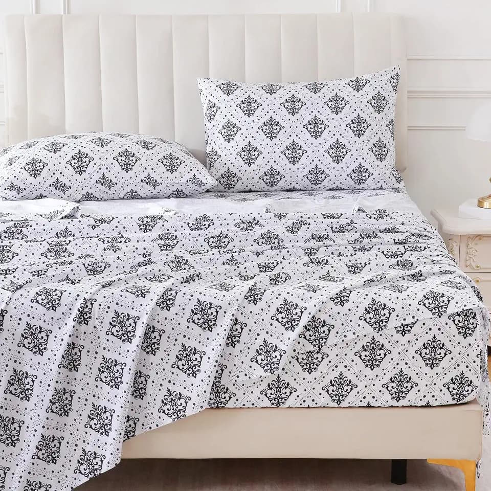 Queen Size Printed Bed Sheets Set, Damask Boho Pattern Sheet Sets