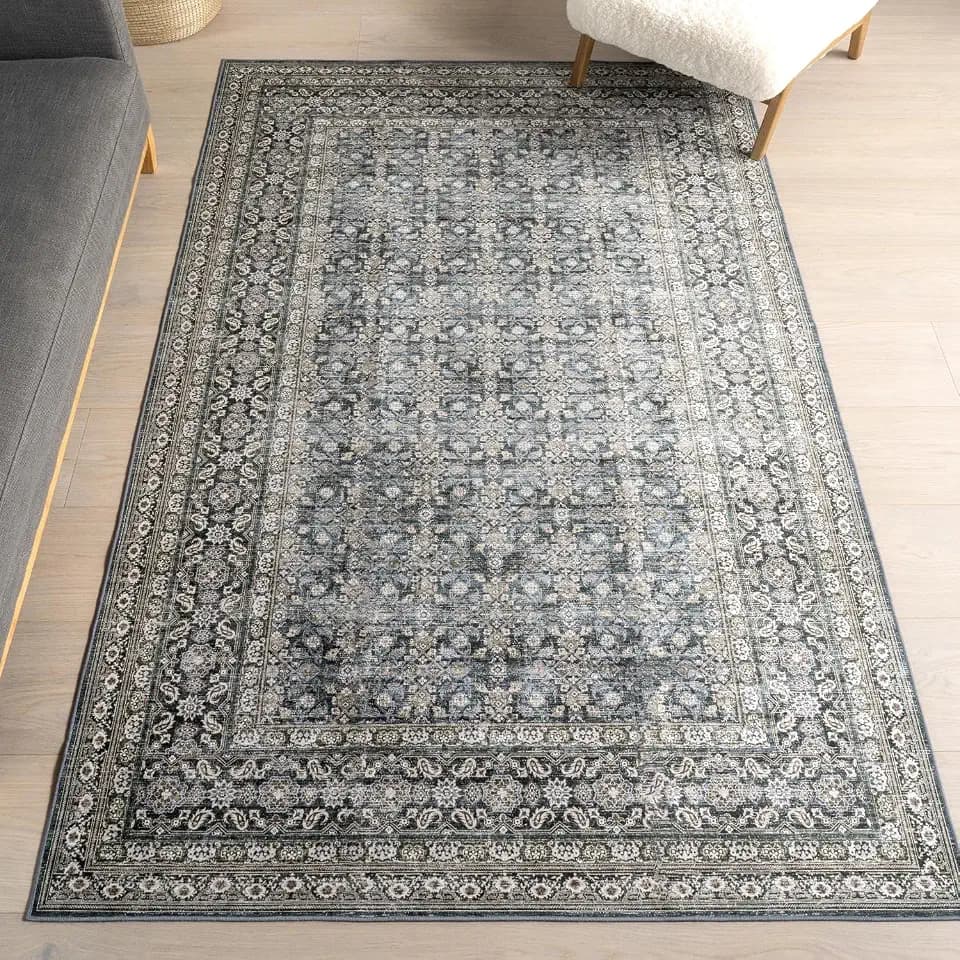 nuLOOM 9' x 12' Machine Washable Area Rug with Waterproof Spill Proof Surface, Non Slip Backing and Stain Resistant for Living Room, Bedroom, Kitchen, Dining Room, Quintessa Slate Blue