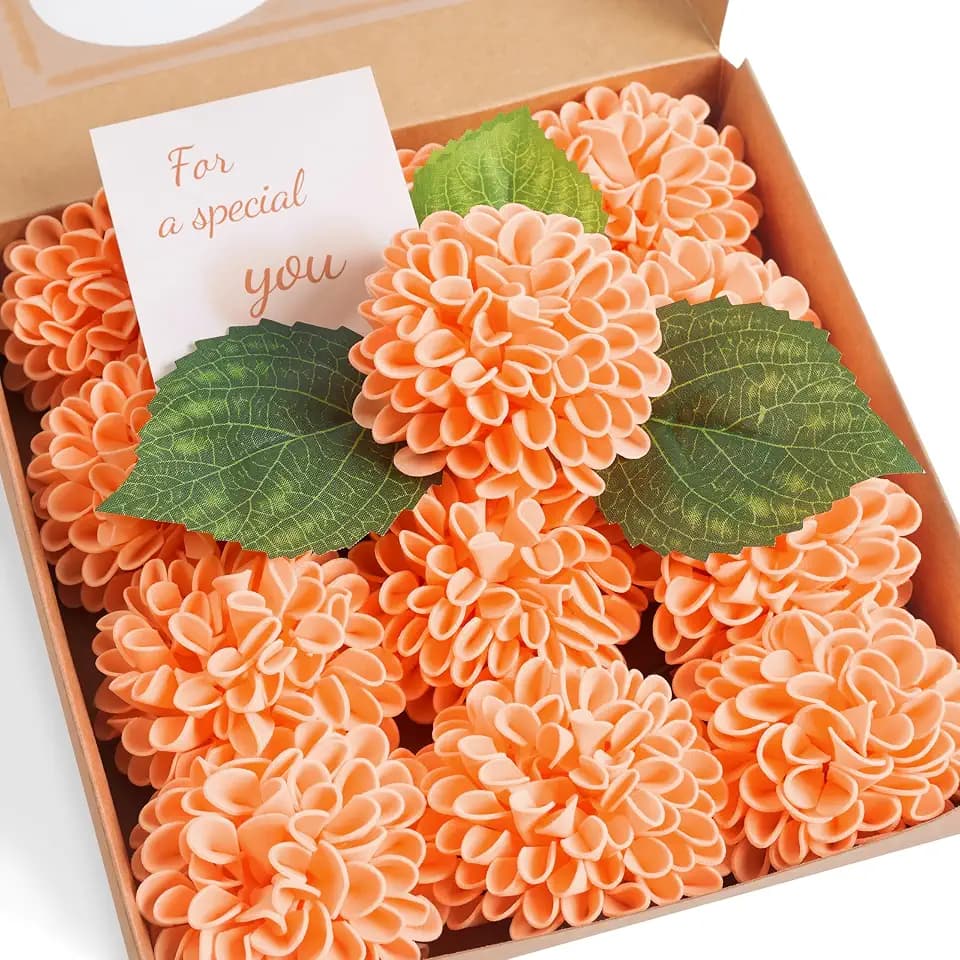 Artificial Orange Dahlias Flowers 12 Pcs