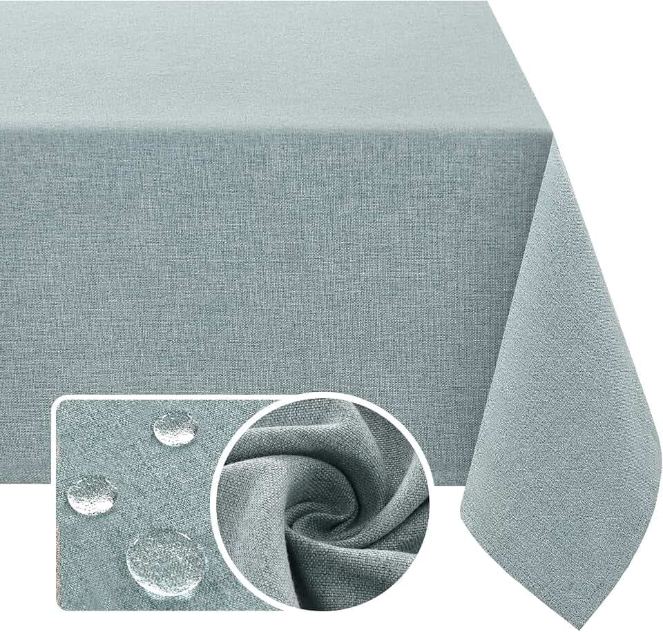 H.VERSAILTEX Linen Textured Tablecloth 54 x 54 Waterproof Decorative Table Cloth Spill-Proof Linen Look Cover for Party Table Extra Soft and Thick Fabric Wrinkle Free, Heather Aqua Gray