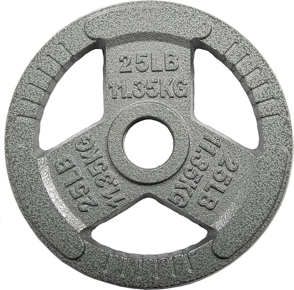 HulkFit 1 inch or 2 inch Cast Iron Weight Plate Set with Multi-Grip Handles and Enamel Coated for Barbells & Strength Training - Grey