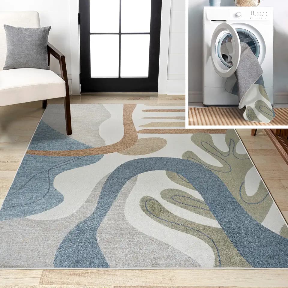 JONATHAN Y Machine Washable Cream/Multi Indoor Area Rug 4X6 ft, Algae Abstract Glam Botanical for Living Room, Bedroom, Kitchen, Office, Easy-Cleaning, Pet-Friendly, Non-Shedding WSH301A-4