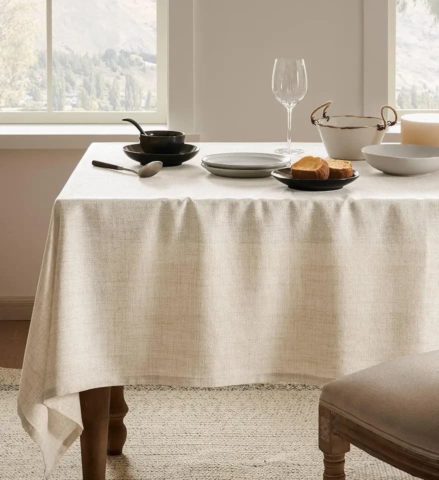 Farmhouse Linen Square Tablecloth, Light Tan 60x60 Inch