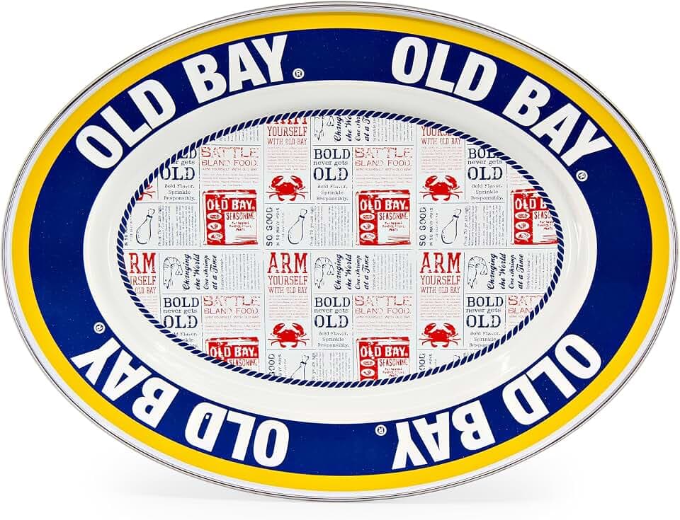 Golden Rabbit Enamelware Oval Platter, 12 x 16in, Old Bay
