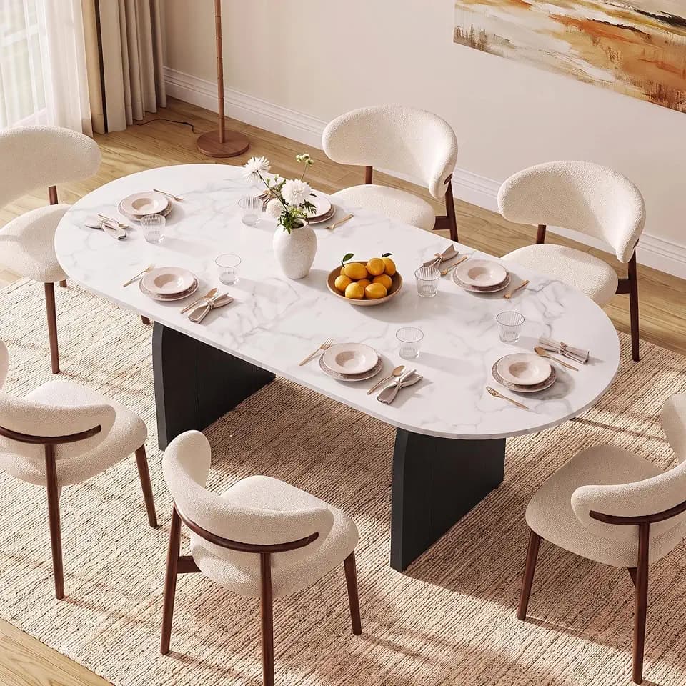 55"-70.8" Extendable Oval Dining Table for 4-8 with Built-in Flip Leaf