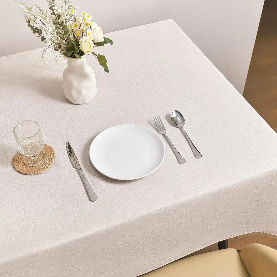 Rectangule Tablecloth Linen Texture Waterproof and Stain-Resistant Fabric Tablecloth, Kitchen Dining Table Decoration, 60 x 104 inch Beige