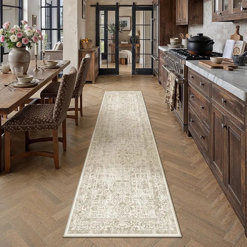 PureCozy Light Brown Runner Rug 2'6"x10' Vintage Floral