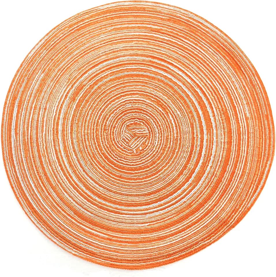 Round Placemats Set of 4 Heat Resistant Braided Place Mats 11.8 inch for Kitchen Table Orange