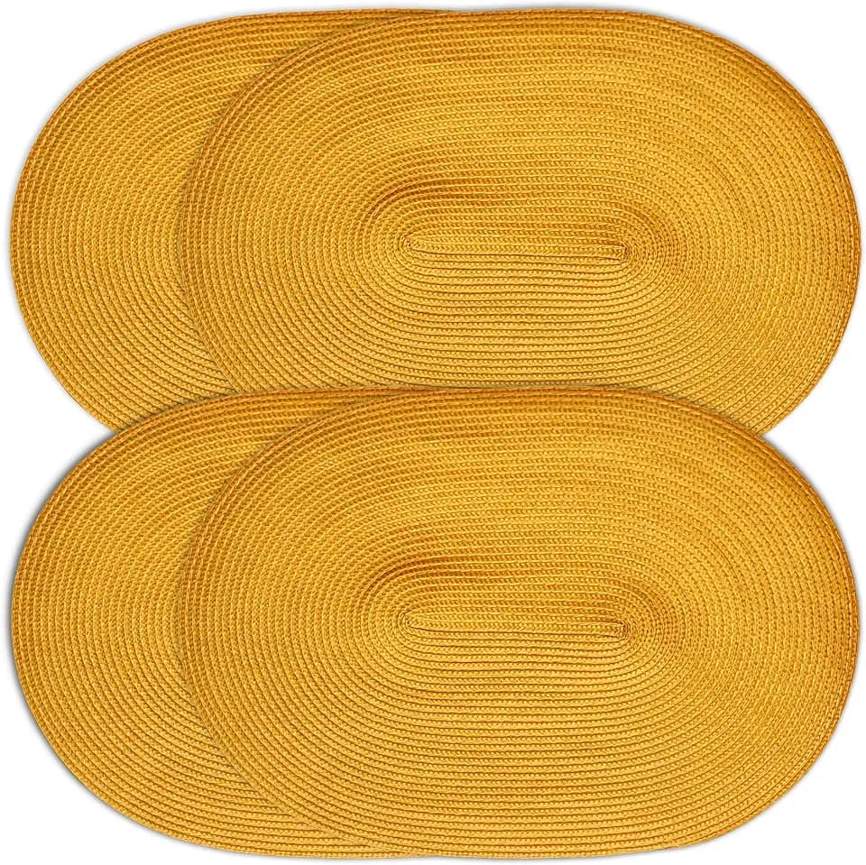 CAIT CHAPMAN HOME COLLECTION Oval Braided Woven Polypropylene Plastic Placemats (Yellow), Set of 4