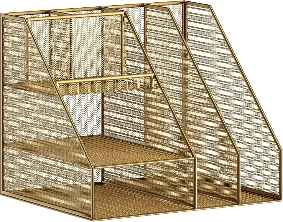 Martha Stewart Ryder Mesh Metal Magazine File Holder, Gold