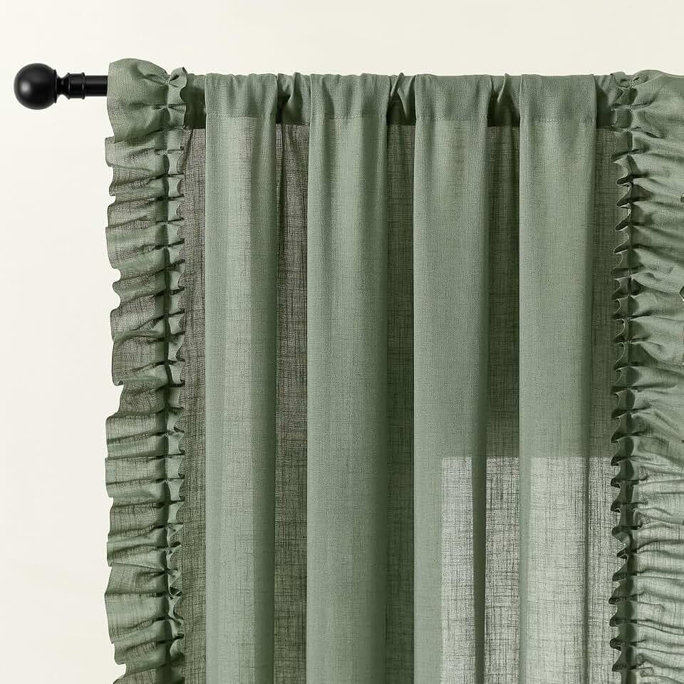 TERLYTEX Dark Sage Green Ruffle Curtains for Bedroom 47 x 63 Inch, 2 Panels