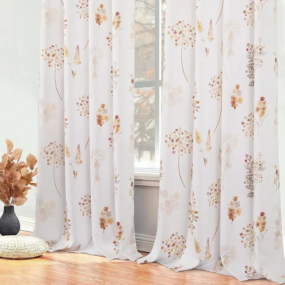 XTMYI Orange Curtains 63 Inch Lenght for Bedroom 2 Panels 80% Blackout Grommet Room Darkening Flower Leaves Print Patterned Fall Curtains for Living Room,63 Inches Long,Burnt Orange and Rust Brown