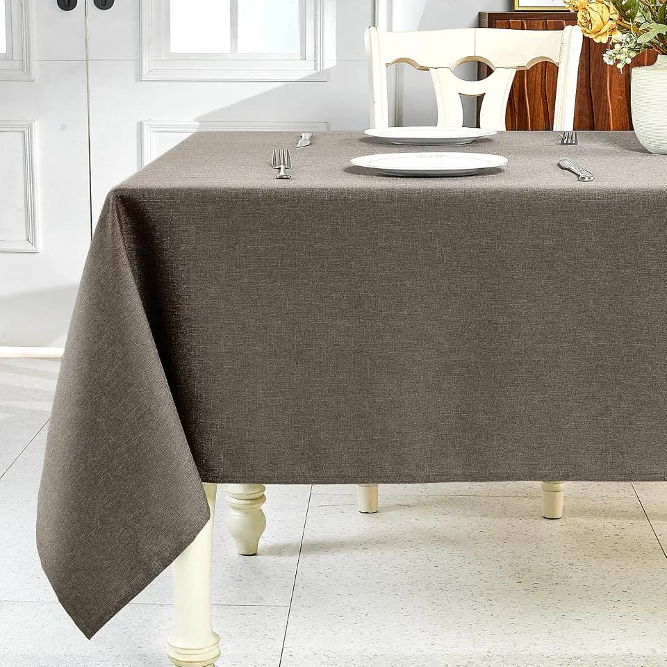 IVAPUPU Textured Linen Table Cloth for Rectangle Table, Mocha, 52 x 70 Inch