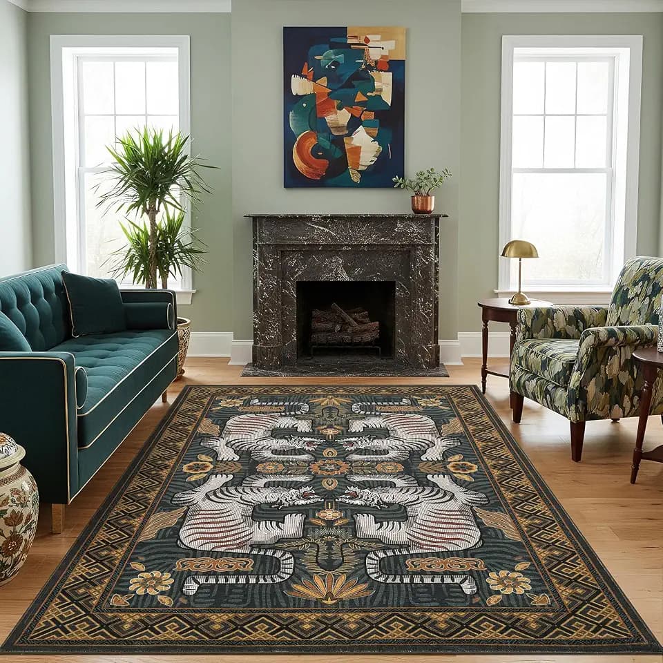 GarveeHome Tiger 8x10 Area Rugs Boho Washable Vintage Non Slip Living Room