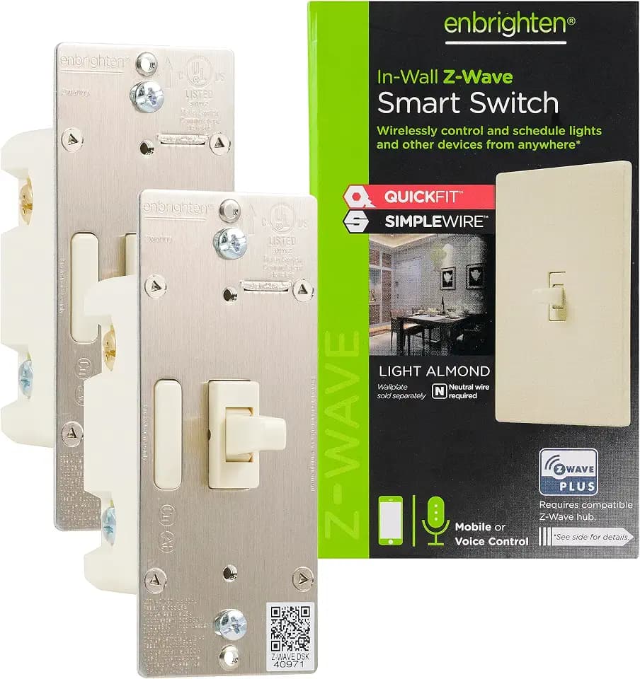 Enbrighten Z-Wave On/Off Switch, Toggle, Light Almond, 2 Pack