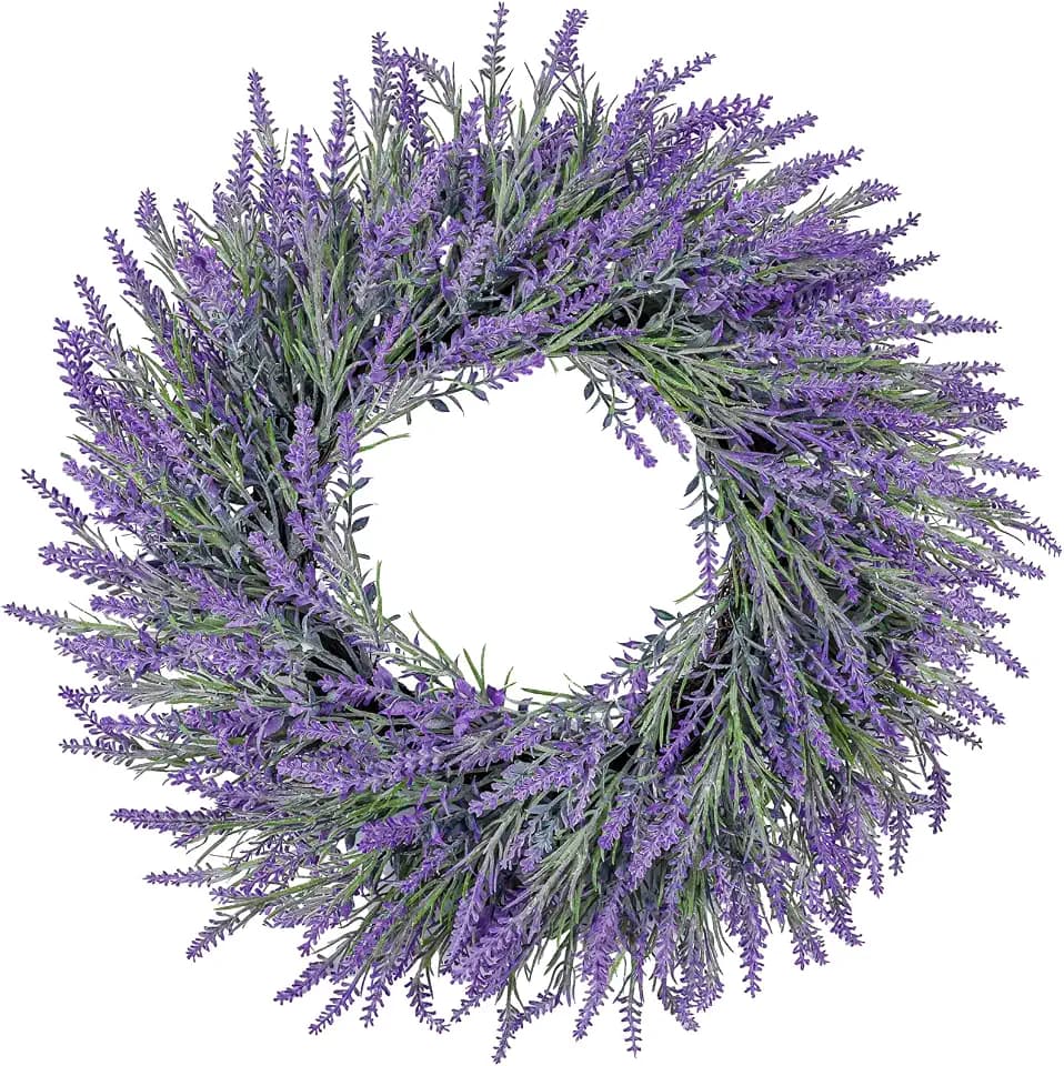 LZNPA 22 Inch Summer Spring Wreaths for Front Door Romance Lavender Wreath, Elegant Artificial Front Door Wreath for All Season Spring Decorations for Home Wall Entryway Farmhouse Porch Room Decor
