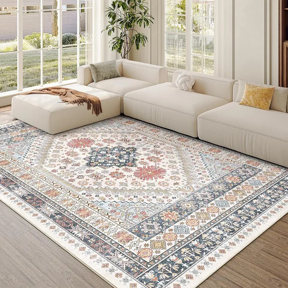 zesthome 6x9 Area Rugs for Living Room,Large Washable Rug,Blue Red