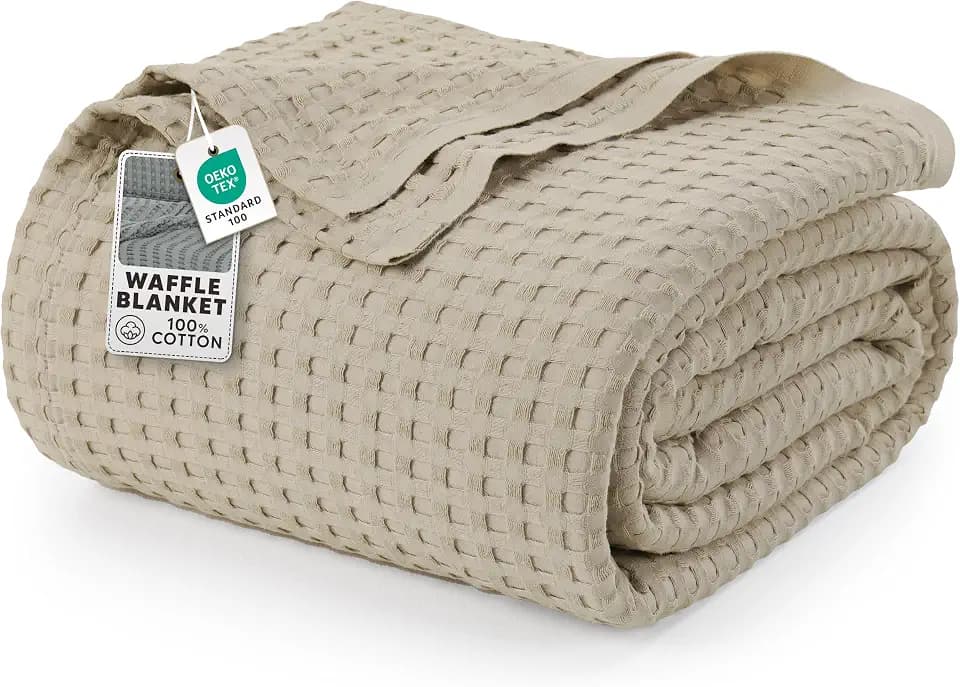 Utopia Bedding 100% Cotton Waffle Blanket King Size Khaki, 90x108 Inch